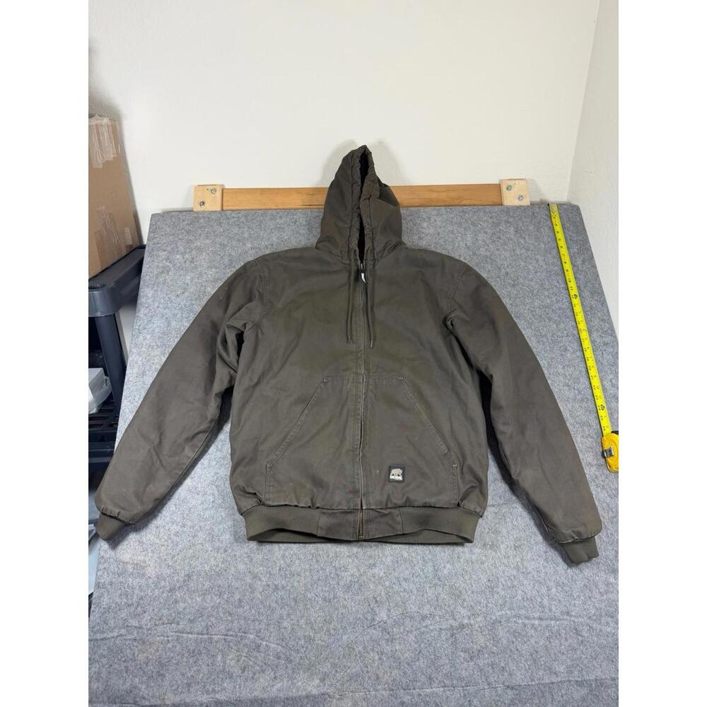 Berne Men's Chore Canvas Hooded Quilt Lined Brown Work Jacket Size Large Tall